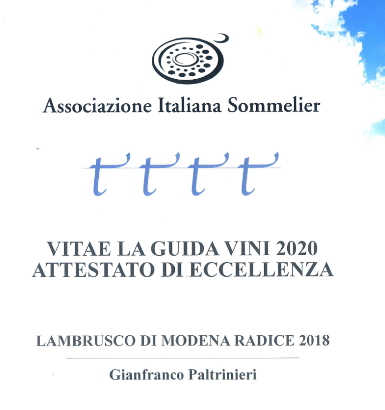 VITAE LA GUIDA VINI 2020 AIS – ATTESTATO DI ECCELLENZA