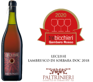 TRE BICCHIERI Gambero Rosso 2020 per il nostro LECLISSE Lambrusco di Sorbara DOC 2018